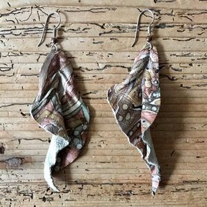 Handmade Painted Leather Leaf Drop Earrings Hippie Boho Bohemian Festival Chic